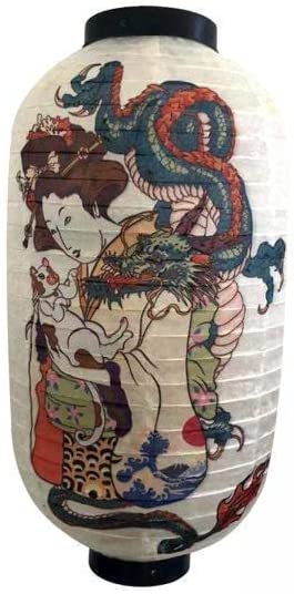 Farolillo japonés con geisha y dragón
